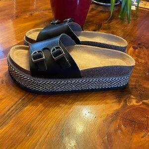 Time and Tru Black and Tan Platform Sandals